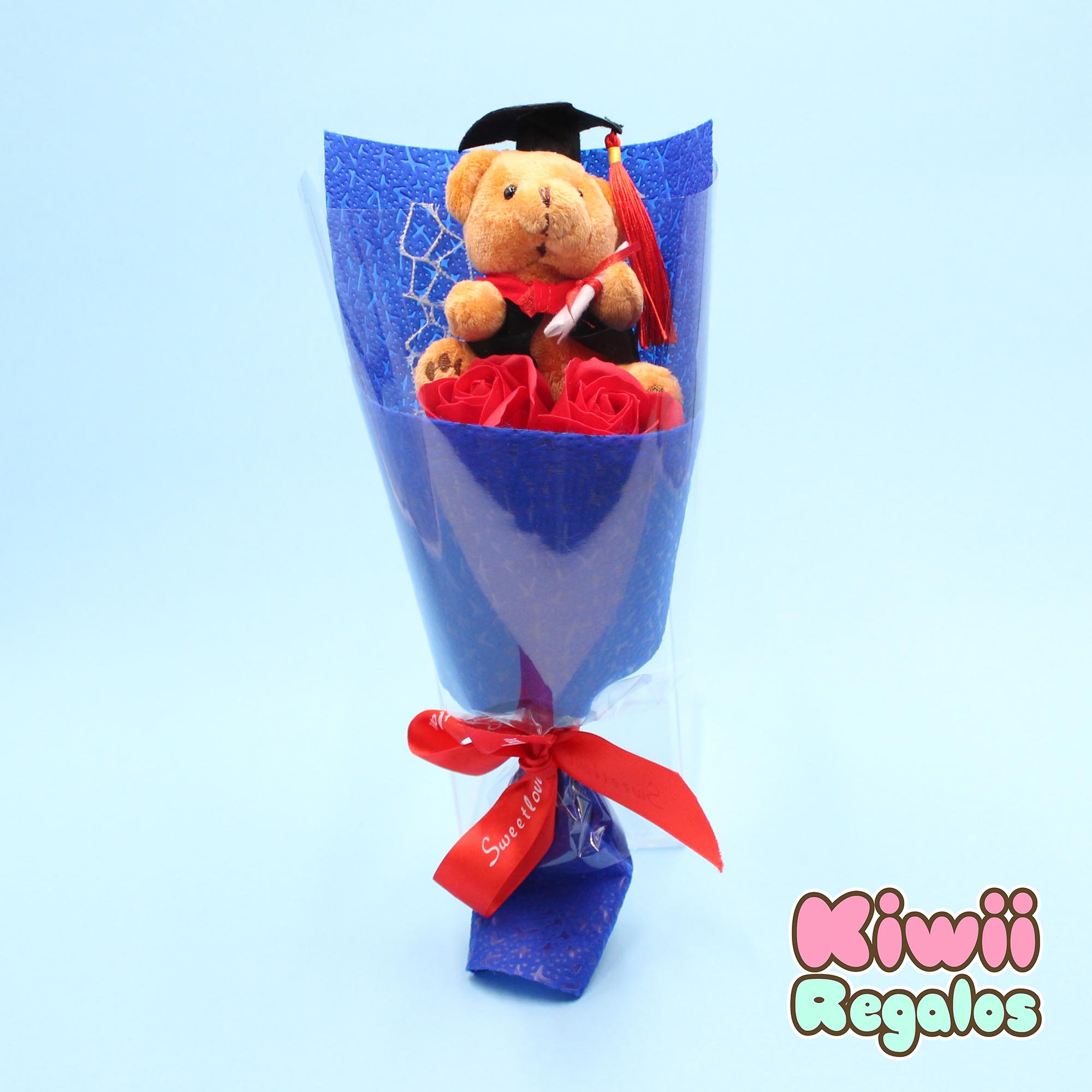 Ramo de flores mini Oso graduación (1 peluche) Tienda Kiwii Regalos